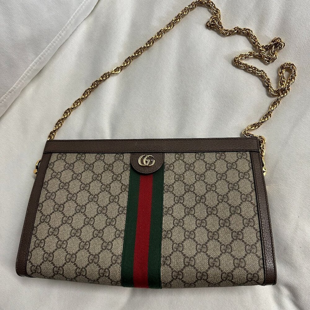Gucci Ophidia Chain Shoulder Bag GG Coated Canvas Medium